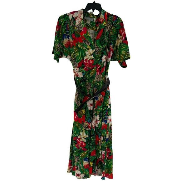 Vintage Carol Anderson Maxi Dress Women's Size 12 Belted Colorful Tropical Print - Picture 5 of 11